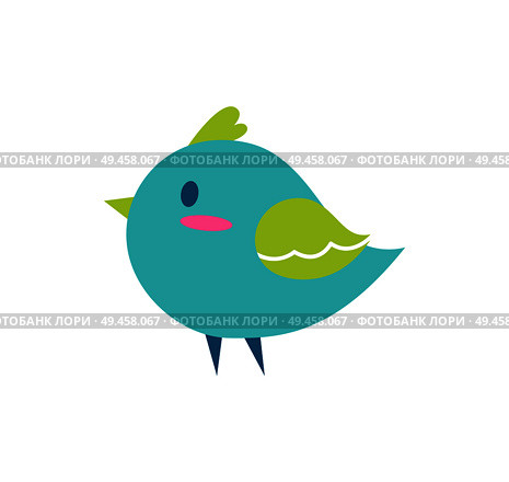 Bird of blue color, green feathers on wings, fowl with beak and claws, feathered living creature vector illustration isolated on white background. Bird of Blue Color Small, Vector Illustration. Стоковая иллюстрация, агентство Ingram Publishing / Фотобанк Лори