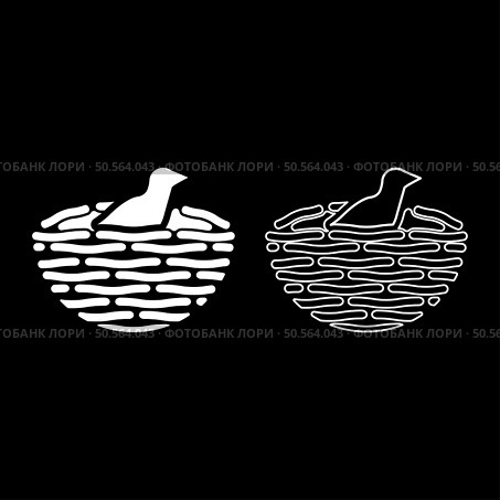 Bird’s nest with bird set icon white color vector illustration image simple solid fill outline contour line thin flat style. Bird’s nest with bird set icon white color vector illustration image solid fill outline contour line thin flat style. Стоковая иллюстрация, агентство Ingram Publishing / Фотобанк Лори