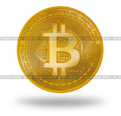 Bitcoin BTC coin with logo isolated on white. Bitcoin BTC coin with logo isolated on white background. Стоковое фото, агентство Ingram Publishing / Фотобанк Лори