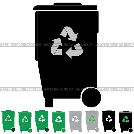 Black and green refuse bin or debris utilization.. Black and green refuse bin or debris utilization it is set icons. Стоковая иллюстрация, агентство Ingram Publishing / Фотобанк Лори