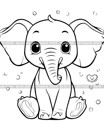 Black and White Cartoon Illustration of Cute Elephant Animal Character for Coloring Book. Стоковая иллюстрация, агентство Ingram Publishing / Фотобанк Лори