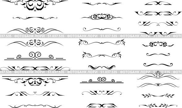 black and white set of delimiters for text, dividers. Стоковая иллюстрация, иллюстратор ~✿Eлена Челышева(Кочина)✿~ / Фотобанк Лори