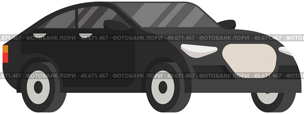 Black family car for driving on road. Transport for traveling and city trips. Flat automobile with isolated white background vector. Modern car design transport and equipment , vehicle sedan side view. Black family car for driving on road. Transport for traveling and city trips, vehicle sedan side view. Стоковая иллюстрация, агентство Ingram Publishing / Фотобанк Лори