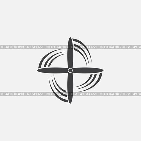 Black isolated silhouette of propeller of airplane on white background. Icon. Стоковая иллюстрация, агентство Ingram Publishing / Фотобанк Лори