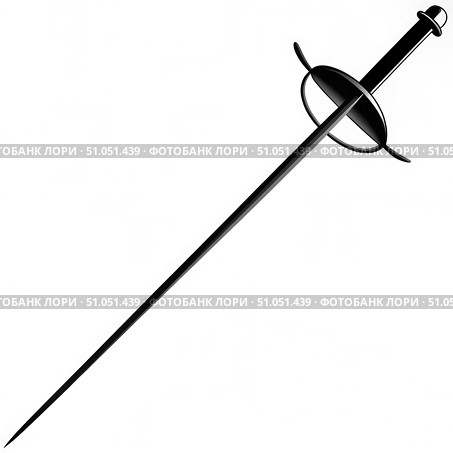 Black Small Sword Silhouette Against White Background. Generative AI. Стоковое AI-изображение, AI-художник Roman Zavorotny / Фотобанк Лори
