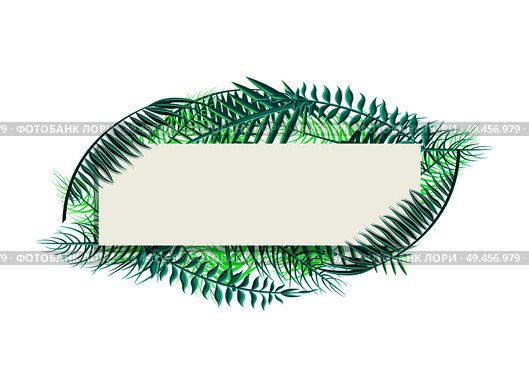 Blank banner long palm leaves and space for header. Tropical leaf on empty poster. Framer with tropic exotic plants vector illustration isolated. Blank Banner with Palm Leaves and Space for Header. Стоковая иллюстрация, агентство Ingram Publishing / Фотобанк Лори