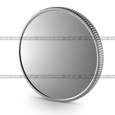 Blank template for a silver coin or medal with a metallic texture. The coin is turned sideways. 3D rendering. Стоковая иллюстрация, иллюстратор Alexander / Фотобанк Лори