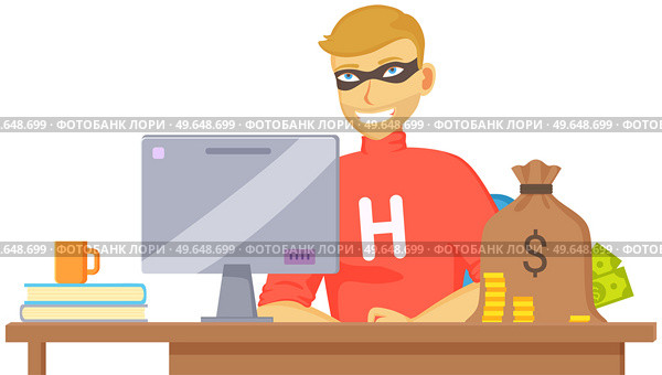 Blocking hacker attack to personal account. Hacker breaks into computer. Cyber attacker trying to hack computer. Breaking system, virus, cracking software. Man is hacking PC protection system. Blocking hacker attack to personal account in computer. Man is hacking PC protection system. Стоковая иллюстрация, агентство Ingram Publishing / Фотобанк Лори