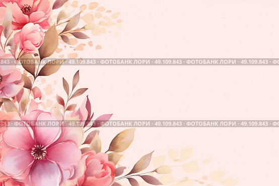 Blushing Blossoms: A Serene Tapestry of Pink Flowers and Delicate Leaves. Стоковое AI-изображение, AI-художник Данила Большаков / Фотобанк Лори