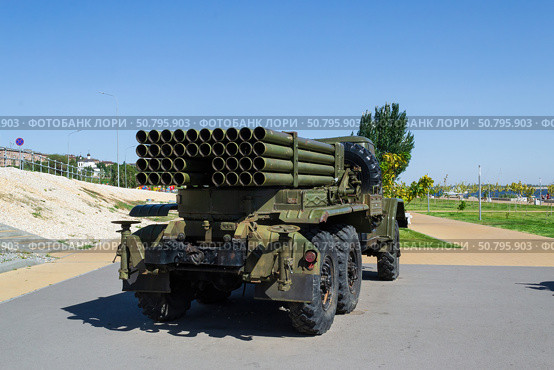 Боевая машина, реактивная система залпового огня 9К55 "Град-1", Волгоград, Россия (2020 год). Редакционное фото, фотограф Андрей Цыганков / Фотобанк Лори