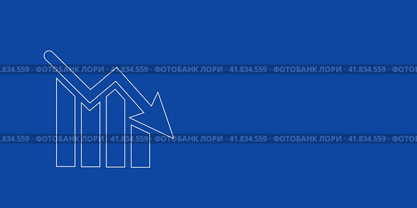 Большой белый символ контурной диаграммы внизу слева. Выполнен в виде тонких белых линий. Иллюстрация на синем фоне. Стоковая иллюстрация, иллюстратор Карпенко Алексей / Фотобанк Лори
