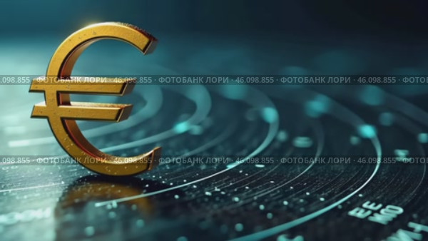 Большой золотой символ евро на темно-зеленом фоне. Стоковое AI-видео, аниматор Анжелика Самсонова / Фотобанк Лори