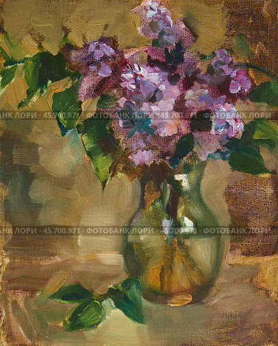 Bouquet of lilac. Oil painting on canvas by artist Inna Pristyazhnyuk. Стоковая иллюстрация, иллюстратор Сергей Пристяжнюк (Serg Zastavkin) / Фотобанк Лори