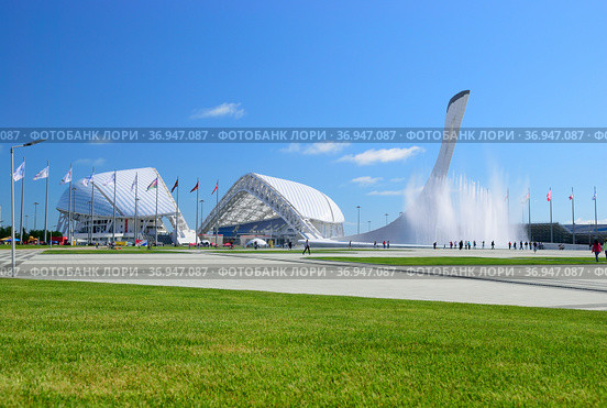 Bowl of the Olympic flame and the stadium Fisht. Russia. Sochi. (2015 год). Стоковое фото, фотограф Арестов Андрей Павлович / Фотобанк Лори
