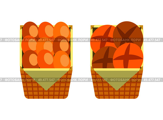Bread and buns showcase of bakery shop market vector. Isolated icons of baked rolls and loaves made of wheat flavour. Fresh food in grocery store. Bread and Buns Showcase of Bakery Shop Market. Стоковая иллюстрация, агентство Ingram Publishing / Фотобанк Лори