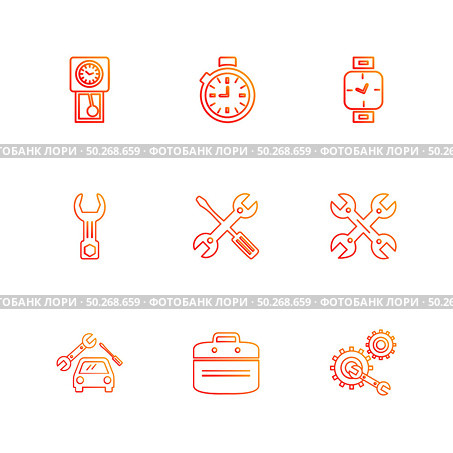 Breifcase ,setting , car , Watch , time , clock , alaram , day , timers , icon, vector, design,  flat,  collection, style, creative,  icons , setting , gear , . Стоковая иллюстрация, агентство Ingram Publishing / Фотобанк Лори