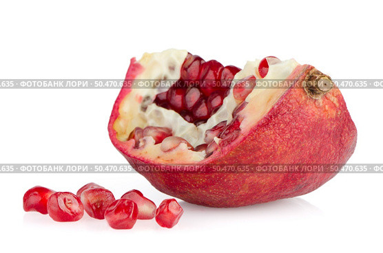 Broken half pomegranate fruit on white background. Стоковое фото, агентство Ingram Publishing / Фотобанк Лори