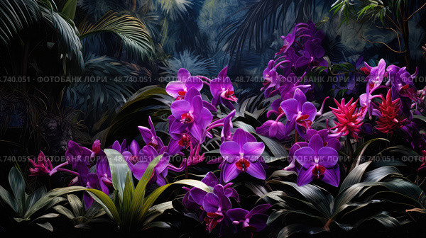 bromeliad tropical purple ai generated. Стоковое AI-изображение, AI-художник Vectorwin / Фотобанк Лори
