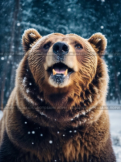 Brown bear awakened from hibernation. Стоковое AI-изображение, AI-художник Сергей Елизарьев / Фотобанк Лори
