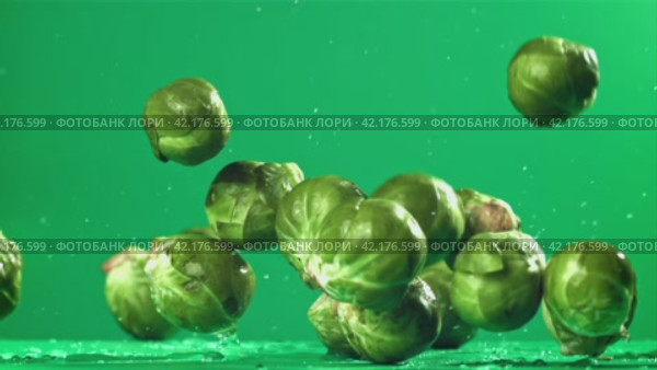 Brussels sprouts fall on the table. Filmed on a high-speed camera at 1000 fps. Стоковое видео, видеограф Артем Шадрин / Фотобанк Лори