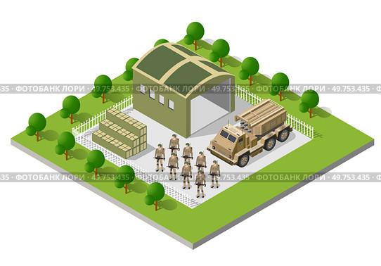 Building design army armed troop isometric armed military transport objects and war equipment force graphic elements tank machine 3D illustration. Building design army armed troop isometric armed military transport. Стоковая иллюстрация, агентство Ingram Publishing / Фотобанк Лори