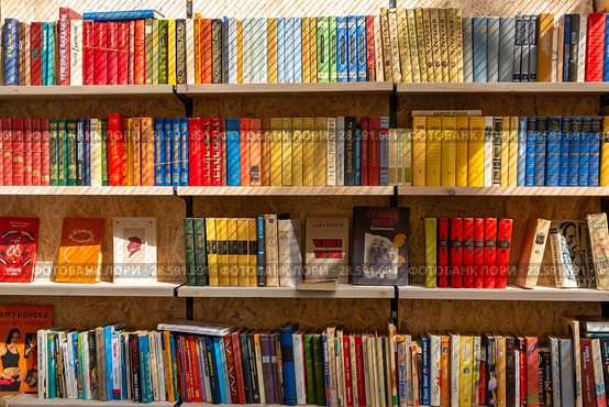 Букинистические издания на полках книжной ярмарки. Санкт-Петербург (2018 год). Редакционное фото, фотограф Александр Щепин / Фотобанк Лори