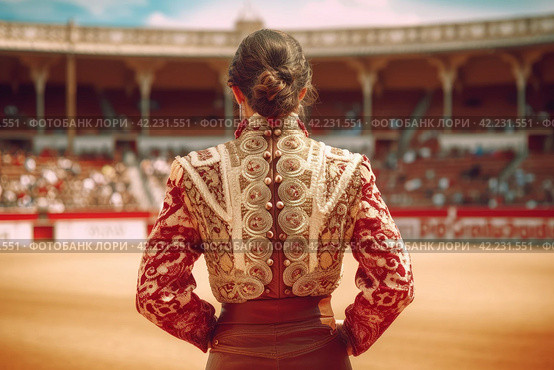 Bullfighter woman matador bull. Generate Ai. Стоковое AI-изображение, AI-художник Иван Рябоконь / Фотобанк Лори