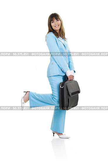 Business active woman standing over a white background with a briefcase in her arms. Стоковое фото, агентство Ingram Publishing / Фотобанк Лори
