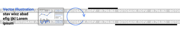 Business chart and written text, circular arrow, and lines create a data analysis and presentation theme. Ideal for analytics, presentations, business growth, financial reports, and corporate. Data Analysis and Presentation Concept with Circular Progress and Graphical Chart. Стоковая иллюстрация, агентство Ingram Publishing / Фотобанк Лори