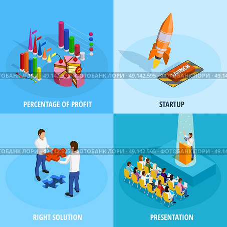 Business Goal Achievement Isometric Concept. Business goal achievement isometric concept with different means and procedures for project implementation isolated vector illustration. Стоковая иллюстрация, агентство Ingram Publishing / Фотобанк Лори