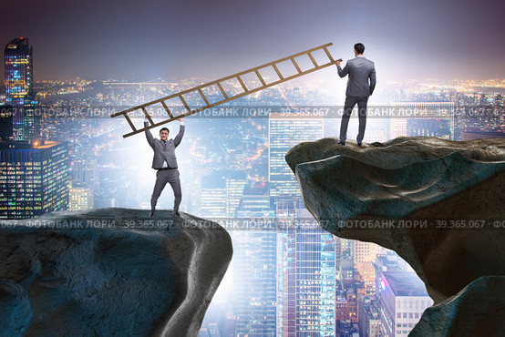 Business people helping to go over chasm. Стоковое фото, фотограф Elnur / Фотобанк Лори