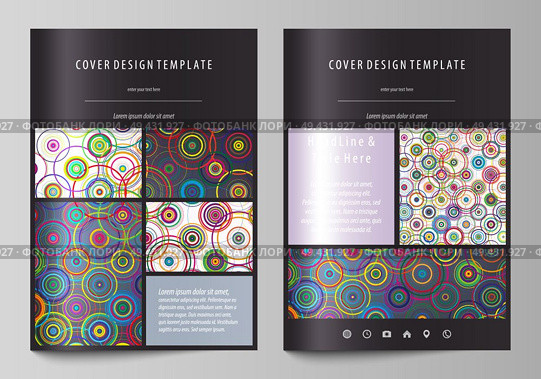Business templates for brochure, magazine, flyer, booklet or annual report. Cover design template, easy editable vector, abstract flat layout in A4 size. Bright color background in minimalist style made from colorful circles.. Business templates for brochure, magazine, flyer, booklet, report. Cover design template, abstract vector layout in A4 size. Bright color background in minimalist style made from colorful circles. Стоковая иллюстрация, агентство Ingram Publishing / Фотобанк Лори