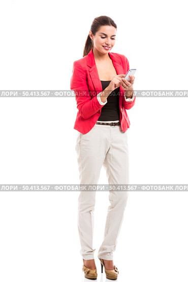 Business woman texting someone, isolated over a white background. Стоковое фото, агентство Ingram Publishing / Фотобанк Лори