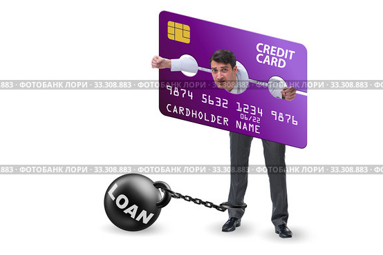 Businessman in credit card burden concept in pillory. Стоковое фото, фотограф Elnur / Фотобанк Лори