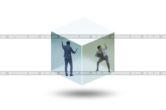 Businessman trapped in transparent glass cube. Стоковое фото, фотограф Elnur / Фотобанк Лори