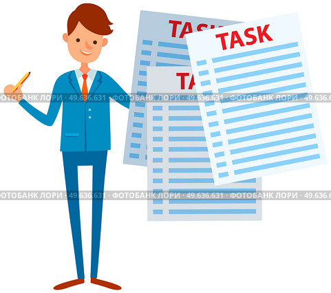 Businessman trying to stay calm with tasks on paper sheets. Male character planning his schedule to finish task on time. Man deal with deadlines, assignments scheduling, work process organization. Businessman trying to stay calm with tasks on paper sheets. Male character deal with deadlines. Стоковая иллюстрация, агентство Ingram Publishing / Фотобанк Лори