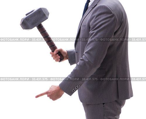 Businessman with hammer isolated on white background. Стоковое фото, фотограф Elnur / Фотобанк Лори