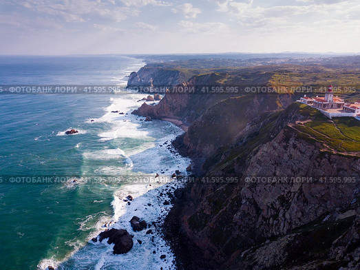 Cabo da Roca Lighthouse. Portuguese Farol de Cabo da Roca is most westerly European extent. Стоковое фото, фотограф Яков Филимонов / Фотобанк Лори