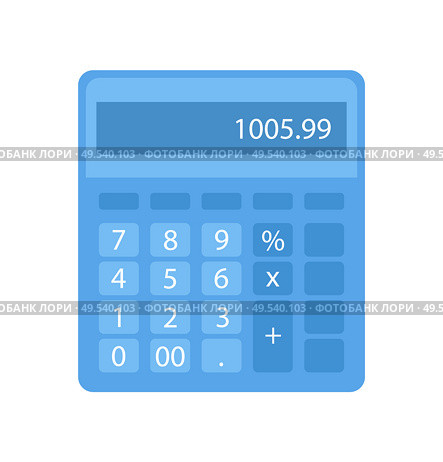 Calculator with buttons and numerals in blue. Object for making electronic counting, finance and credits. Flat keyboard with number, estimation vector. Calculator with Buttons and Numerals, Math Vector. Стоковая иллюстрация, агентство Ingram Publishing / Фотобанк Лори