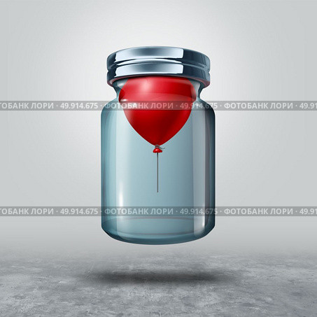 Can not be held down business or life metaphor as a balloon in a closed bottle lifting the glass as a power concept and freedom symbol as a 3D illustration. Стоковое фото, агентство Ingram Publishing / Фотобанк Лори