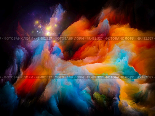 Canvas landscape series. Abstract paint interplay on black background on the subject of creativity, imagination, inner world and art. Стоковое фото, агентство Ingram Publishing / Фотобанк Лори