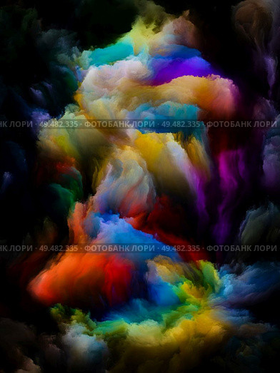 Canvas landscape series. Abstract paint interplay on black background on the subject of creativity, imagination, inner world and art. Стоковое фото, агентство Ingram Publishing / Фотобанк Лори
