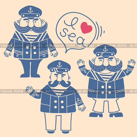 Captain marine vessel. Isolated silhouettes captains for your design. Vector illustration. Стоковая иллюстрация, агентство Ingram Publishing / Фотобанк Лори