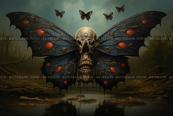 Captivating Skull butterfly. Generate Ai. Стоковое AI-изображение, AI-художник Иван Рябоконь / Фотобанк Лори