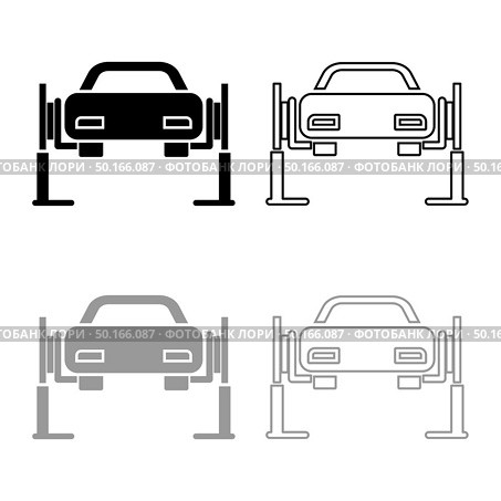 Car lift Car repair Service concept Car on fix lift Car lifted on auto lift icon outline set black grey color vector illustration flat style simple image. Стоковое фото, агентство Ingram Publishing / Фотобанк Лори