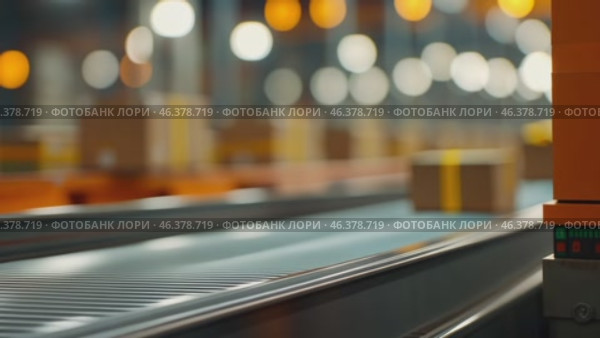 Cardboard boxes speeding on a conveyor belt in a bustling warehouse. Packages Move on a Conveyor Belt. Logistics and transportation background. Product distribution center. Moving image. Export, cargo. Стоковое AI-видео, аниматор Марина Демидюк / Фотобанк Лори