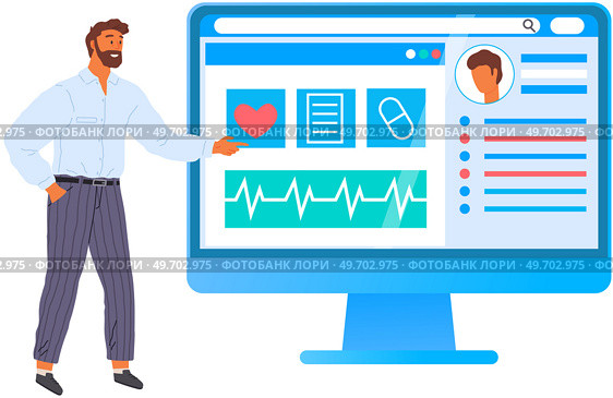 Cardiologist online service or platform. Idea of heart medical diagnostic and treatment. Doctors treat heart attack. Online blog. Medical application for consultation with doctor, healthcare concept. Cardiologist online service, application or platform. Idea of heart medical diagnostic and treatment. Стоковая иллюстрация, агентство Ingram Publishing / Фотобанк Лори