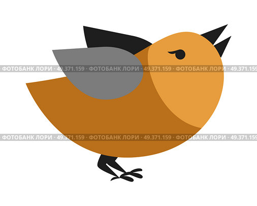 Cartoon bird isolated on white background. Abstract titmouse or bullfinch in flat style. Vector simple illustration for children. Funny creature in retro comic design in golden and grey colors. Cartoon Bird Isolated. Abstract Titmouse Bullfinch. Стоковая иллюстрация, агентство Ingram Publishing / Фотобанк Лори