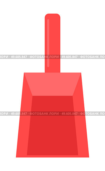 Cartoon red plastic dustpan, sharp shape. Sweep, remove garbage. Do home cleaning. Cleaning agent, mopping, sweeping. Brushes, disinfection elements. Flat simple vector image isolated on white. Flat red scoop for sweeping. Clean up garbage, a household cleaning item. Flat vector image. Стоковая иллюстрация, агентство Ingram Publishing / Фотобанк Лори