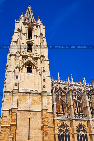 Cathedral of Leon side facade in Castilla at Spain. Стоковое фото, агентство Ingram Publishing / Фотобанк Лори